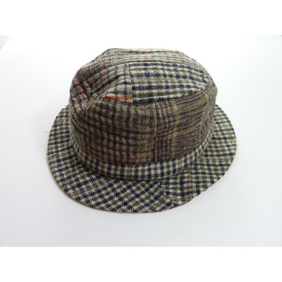 Vintage Plaid Fedora Traditional Patch Wool Hat with Embroidered Shamrock - Picture 3 of 5